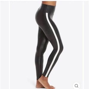Spanx Faux Leather Stripe Legging in Very Black/White Size M